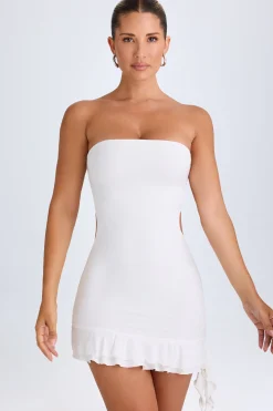 Oh Polly Night Out^Ruffle-Trim Cut-Out Bandeau Mini Dress in White