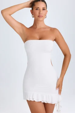 Oh Polly Night Out^Ruffle-Trim Cut-Out Bandeau Mini Dress in White