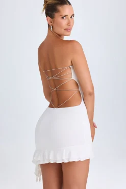 Oh Polly Night Out^Ruffle-Trim Cut-Out Bandeau Mini Dress in White