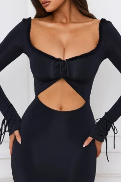 Oh Polly Holiday Party Dresses & Outfits^Ruffle-Trim Cut-Out Maxi Dress in Black