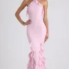 Oh Polly Wedding Guest | Georgette And Chiffon^Ruffle-Trim Halterneck Gown in Soft Pink SoftPink