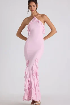Oh Polly Wedding Guest | Georgette And Chiffon^Ruffle-Trim Halterneck Gown in Soft Pink SoftPink