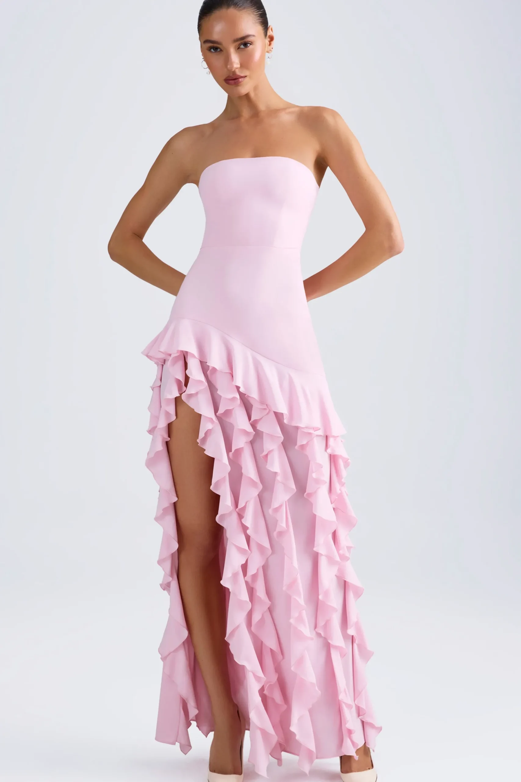 Oh Polly Wedding Guest | Homecoming Dresses^Ruffle-Trim Strapless Gown in Light Pink LightPink