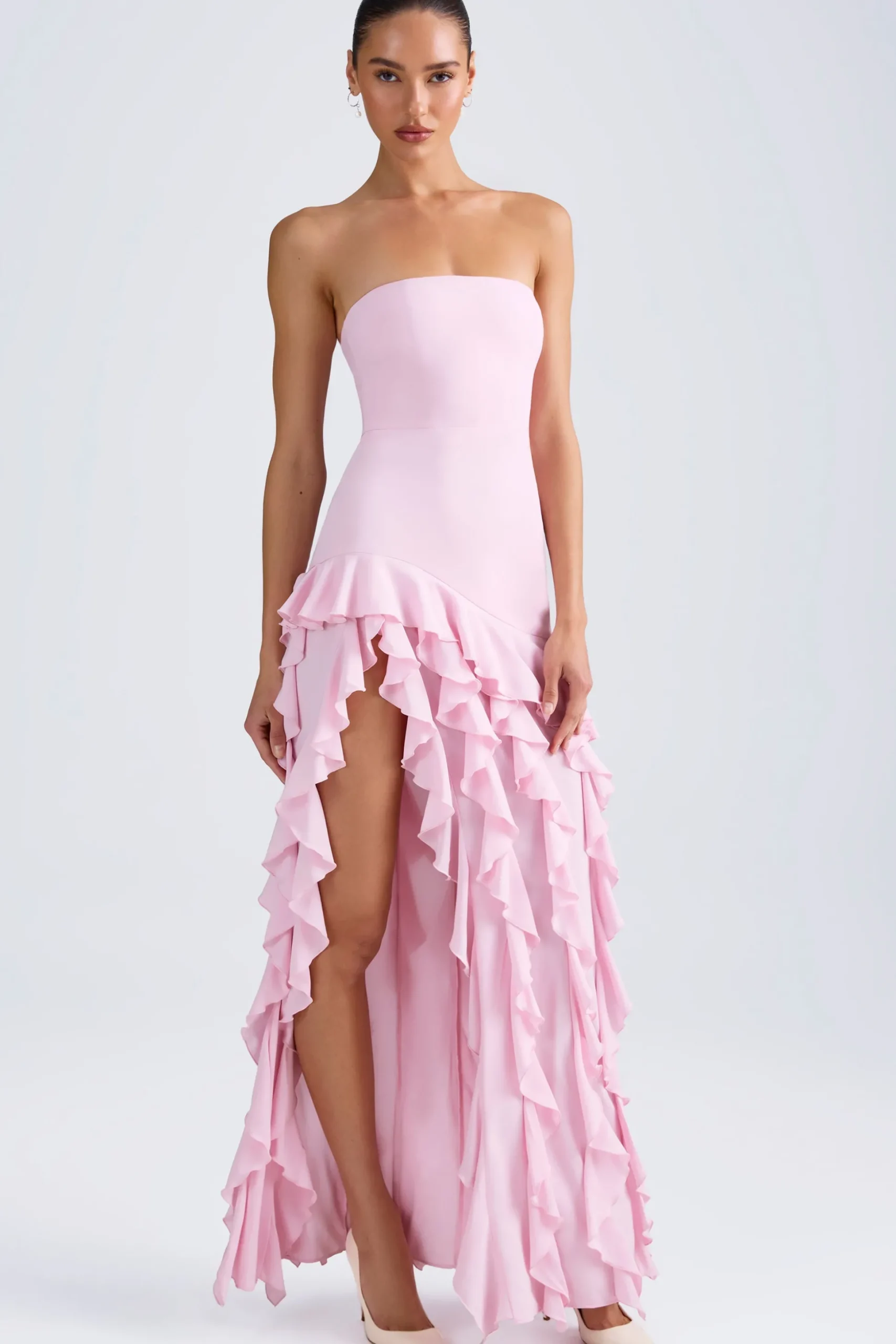 Oh Polly Wedding Guest | Homecoming Dresses^Ruffle-Trim Strapless Gown in Light Pink LightPink