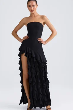 Oh Polly Wedding Guest | Homecoming Dresses^Ruffle-Trim Strapless Gown in Black