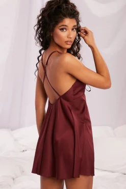 Oh Polly Women'S Clothing Sale - $65 And Under | Women'S Clothing Sale - $40 And Under^Satin Babydoll Mini Dress in Burgundy