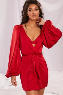 Oh Polly Women'S Clothing Sale - $65 And Under | Women'S Clothing Sale - $40 And Under^Satin Balloon Sleeve Robe in Red