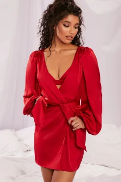 Oh Polly Women'S Clothing Sale - $65 And Under | Women'S Clothing Sale - $40 And Under^Satin Balloon Sleeve Robe in Red