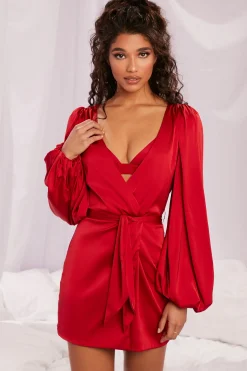 Oh Polly Women'S Clothing Sale - $65 And Under | Women'S Clothing Sale - $40 And Under^Satin Balloon Sleeve Robe in Red