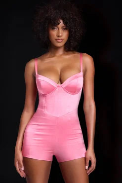 Oh Polly Jumpsuits & Unitards^Satin Corset Playsuit in Pink