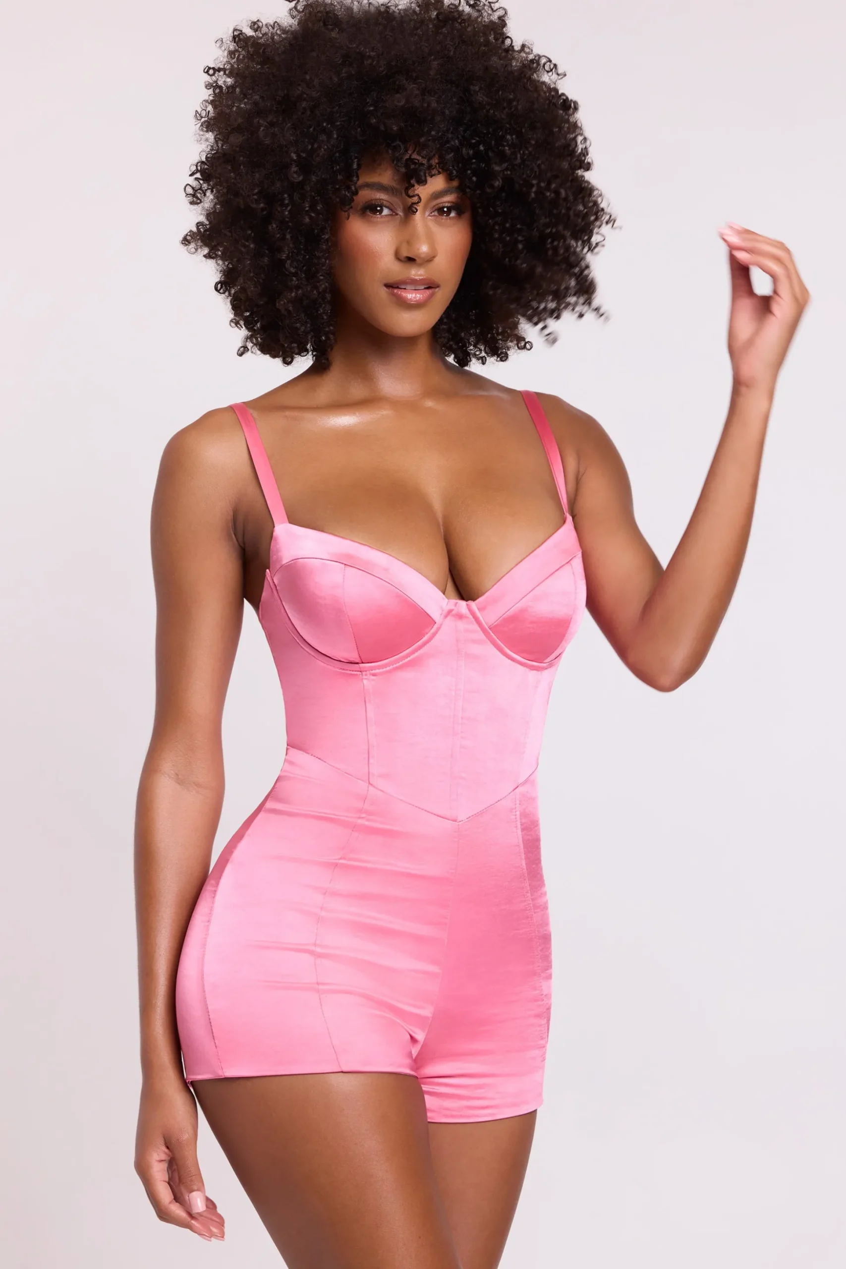 Oh Polly Jumpsuits & Unitards^Satin Corset Playsuit in Pink