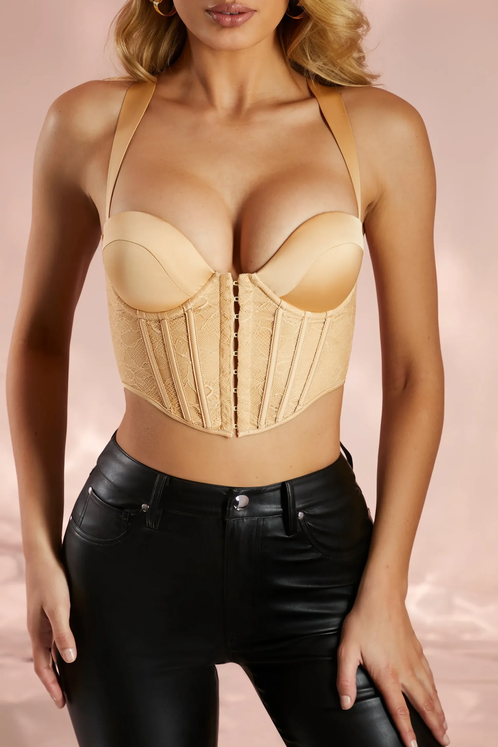 Oh Polly Women'S Clothing Sale - $40 And Under | Women'S Clothing Sale - $65 And Under^Satin Lace Corset Crop Top in Sand