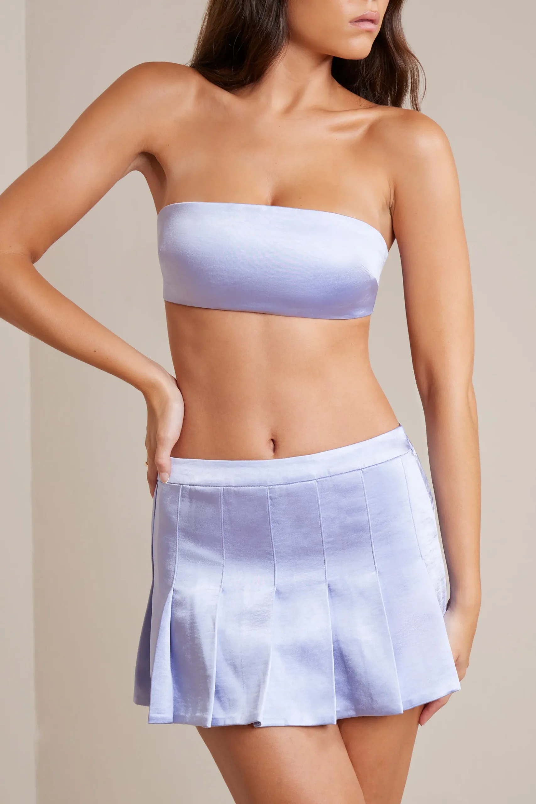 Oh Polly Women'S Clothing Sale - $65 And Under | Women'S Clothing Sale - $40 And Under^Satin Low-Rise Pleated Mini Skirt in Periwinkle
