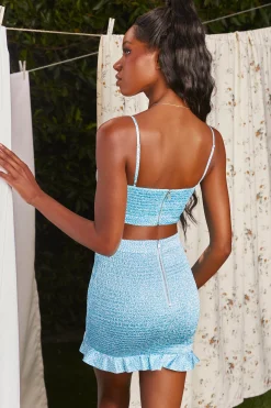 Oh Polly Women'S Clothing Sale - $65 And Under | Women'S Clothing Sale - $40 And Under^Satin Shirred Mini Skirt in Turquoise