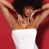 Oh Polly Tops^Satin Strapless Corset in White