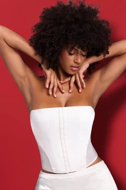 Oh Polly Tops^Satin Strapless Corset in White