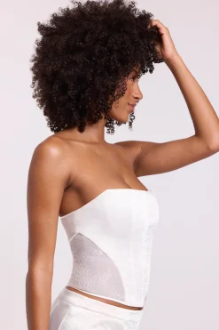Oh Polly Tops^Satin Strapless Corset in White