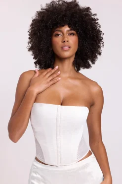 Oh Polly Tops^Satin Strapless Corset in White