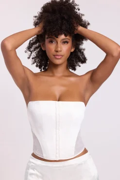 Oh Polly Tops^Satin Strapless Corset in White