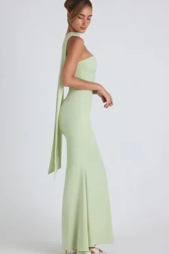 Oh Polly Georgette And Chiffon^Scarf-Detail Strapless Gown in Spring Green SpringGreen