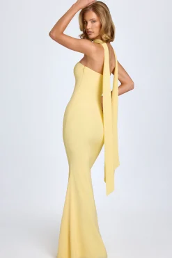 Oh Polly Wedding Guest | Georgette And Chiffon^Scarf-Detail Strapless Gown in Pastel Yellow PastelYellow