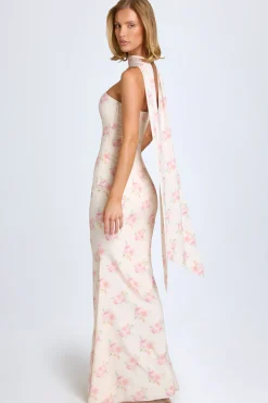 Oh Polly Wedding Guest | Georgette And Chiffon^Scarf-Detail Strapless Gown in Large Rose Print LargeRosePrint