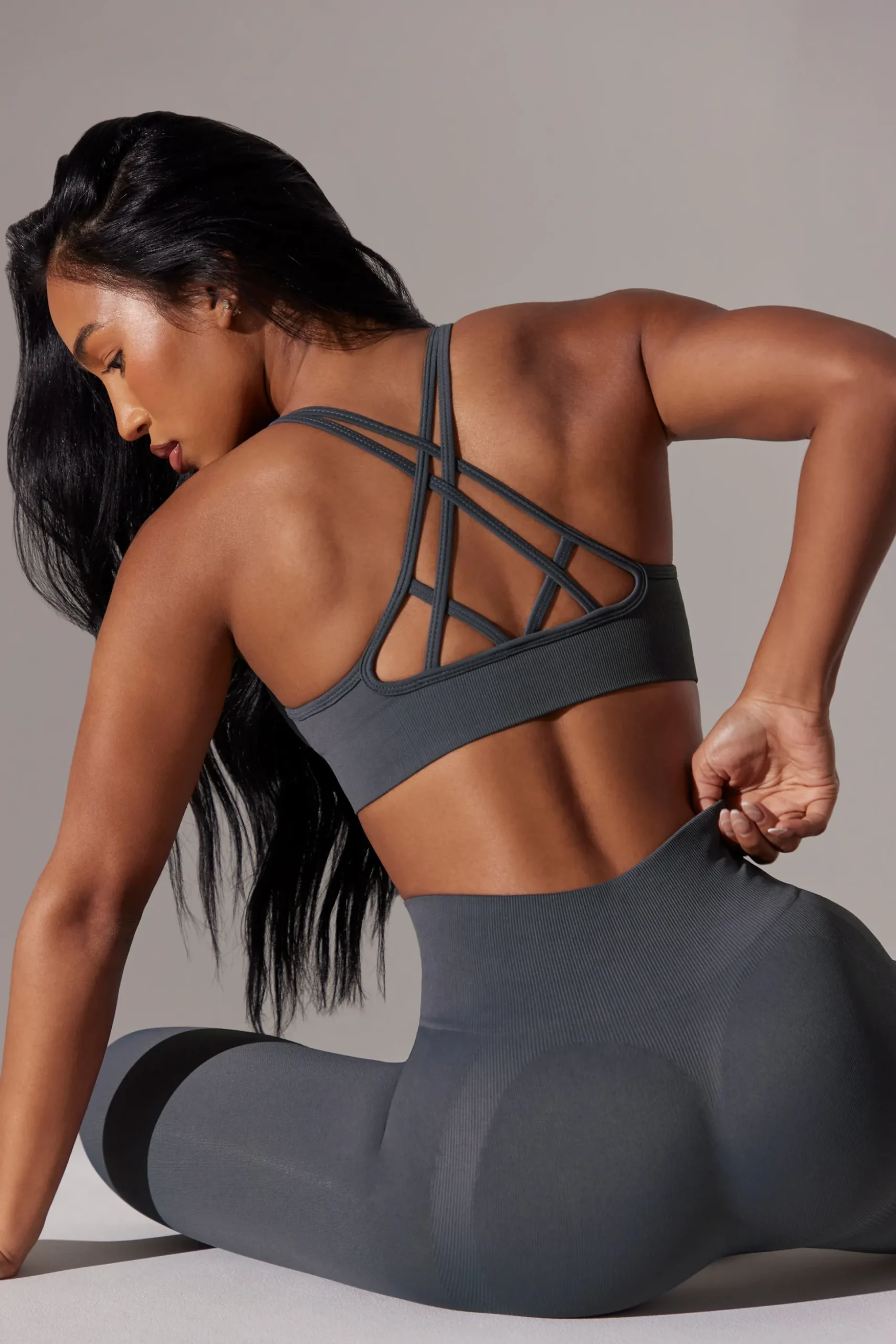 Oh Polly Matching Sets | Sports Bras^Scoop Neck Multi Strap Sports Bra in Grey