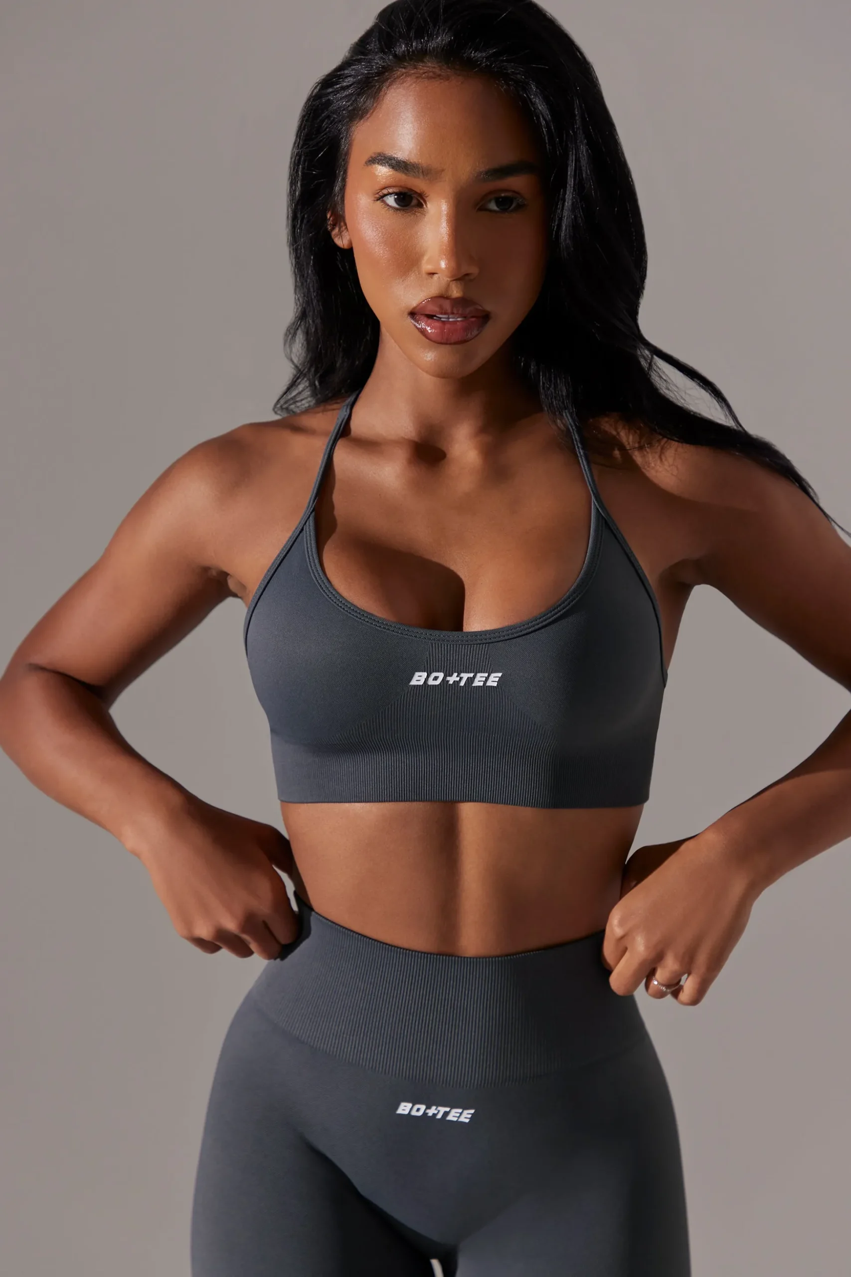 Oh Polly Matching Sets | Sports Bras^Scoop Neck Multi Strap Sports Bra in Grey