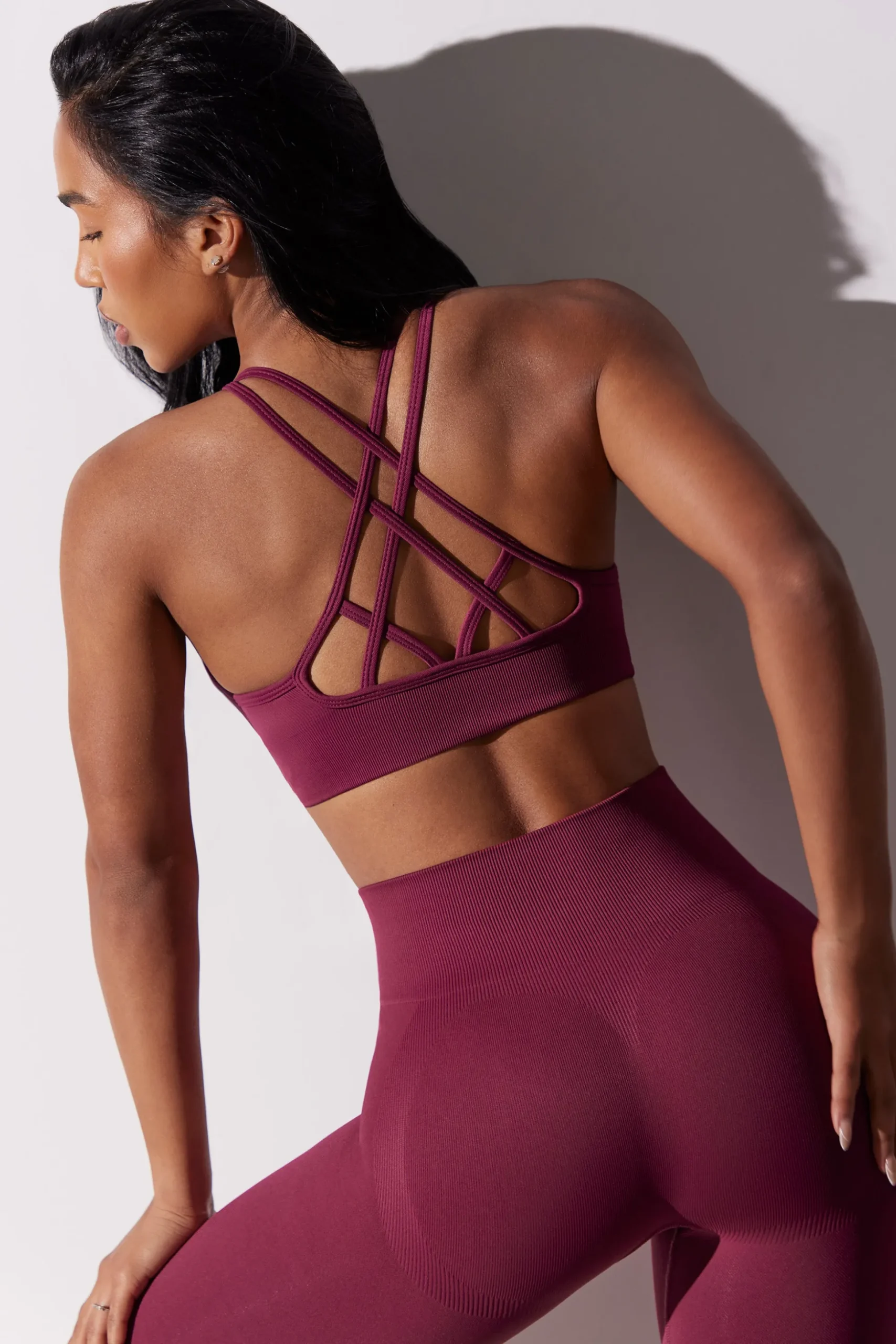 Oh Polly Matching Sets | Sports Bras^Scoop Neck Multi Strap Sports Bra in Plum