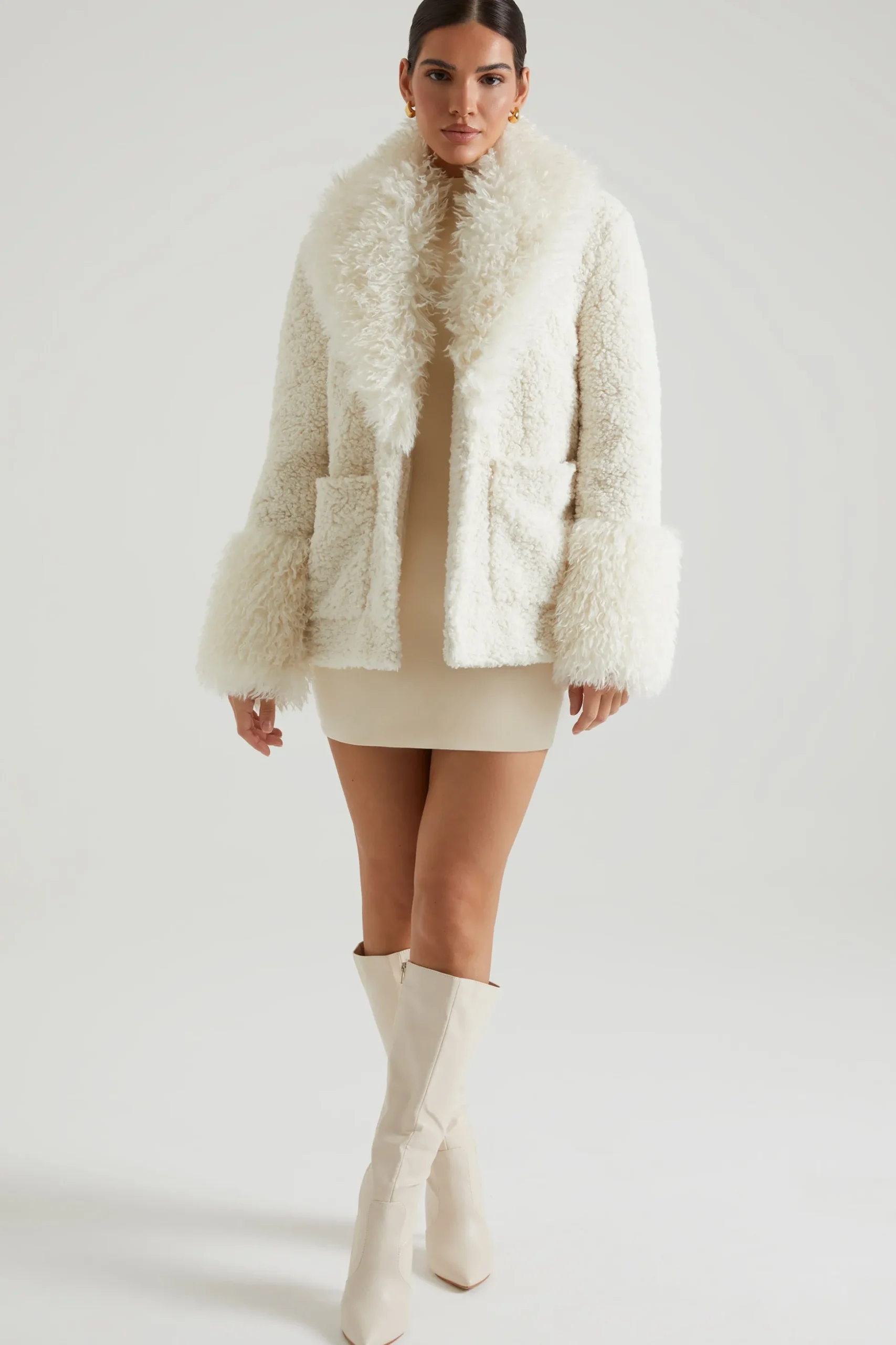 Oh Polly Outerwear | Fall Outfits^Shearling Coat with Large Front Pockets in Cream