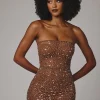 Oh Polly Party Dresses | Holiday Party Dresses & Outfits^Sheer Embellished Bodycon Mini Dress in Mocha