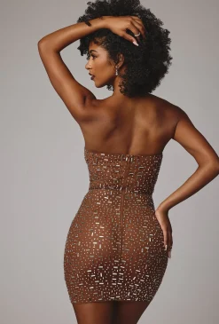 Oh Polly Party Dresses | Holiday Party Dresses & Outfits^Sheer Embellished Bodycon Mini Dress in Mocha