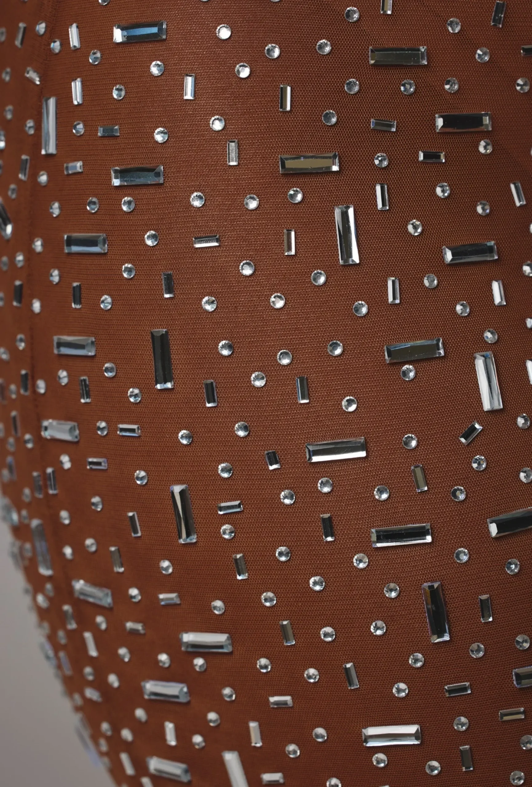 Oh Polly Party Dresses | Holiday Party Dresses & Outfits^Sheer Embellished High Neck Evening Gown in Mocha