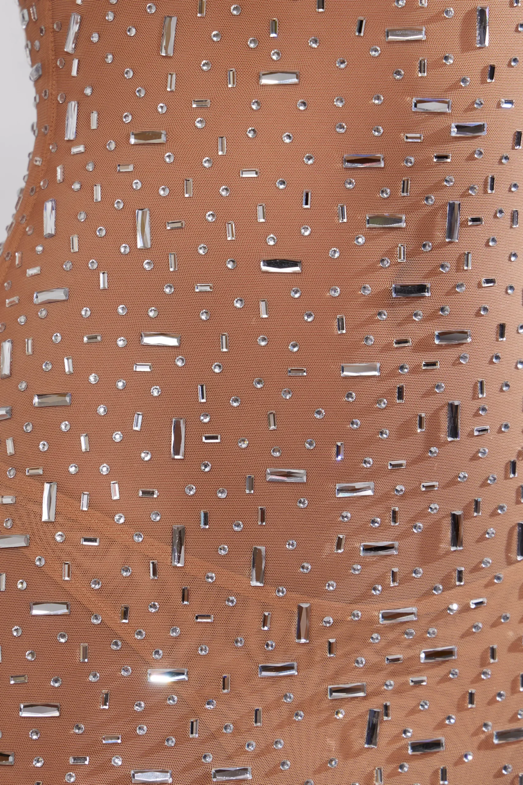 Oh Polly Party Dresses | Birthday^Sheer Embellished Scoop Neck Evening Gown in Almond