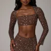 Oh Polly Skirts & Skorts | Co-Ords^Sheer Embellished V Waist Mini Skirt in Deep Cocoa DeepCocoa