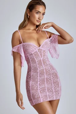 Oh Polly Women'S Clothing Sale - $65 And Under^Sheer Lace A-Line Mini Dress in Baby Pink BabyPink