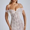 Oh Polly Bride To Be^Sheer Lace A-Line Mini Dress in Ivory
