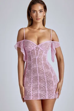 Oh Polly Women'S Clothing Sale - $65 And Under^Sheer Lace A-Line Mini Dress in Baby Pink BabyPink