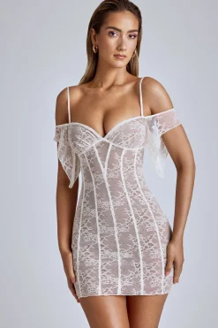 Oh Polly Bride To Be^Sheer Lace A-Line Mini Dress in Ivory