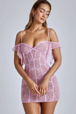 Oh Polly Women'S Clothing Sale - $65 And Under^Sheer Lace A-Line Mini Dress in Baby Pink BabyPink
