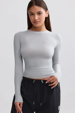 Oh Polly Tops^Sheer Long-Sleeve Top in Ice Grey IceGrey