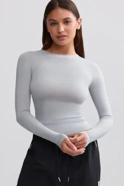 Oh Polly Tops^Sheer Long-Sleeve Top in Ice Grey IceGrey
