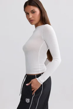 Oh Polly Tops^Sheer Long-Sleeve Top in White