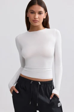 Oh Polly Tops^Sheer Long-Sleeve Top in White