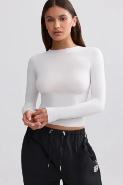 Oh Polly Tops^Sheer Long-Sleeve Top in White