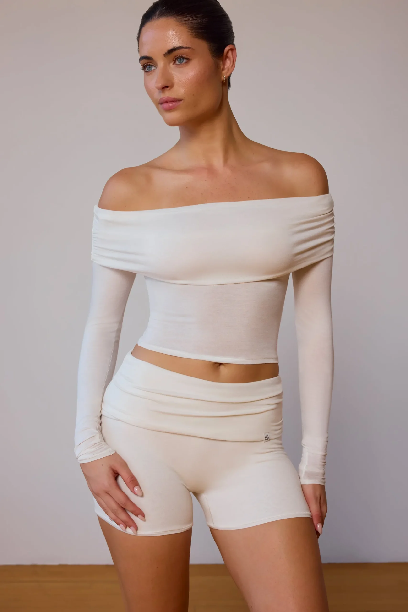Oh Polly Matching Sets | Tops^Sheer Off-Shoulder Long-Sleeve Top in Soft White SoftWhite
