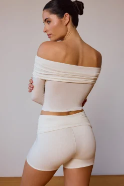 Oh Polly Matching Sets | Tops^Sheer Off-Shoulder Long-Sleeve Top in Soft White SoftWhite