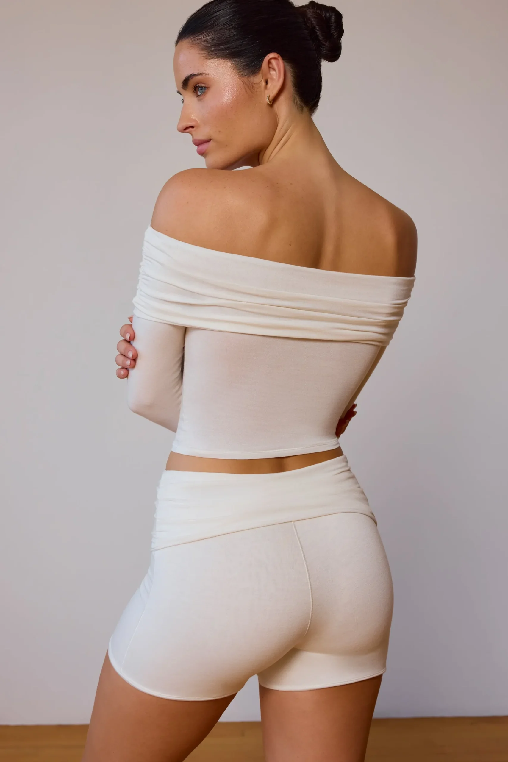 Oh Polly Matching Sets | Tops^Sheer Off-Shoulder Long-Sleeve Top in Soft White SoftWhite