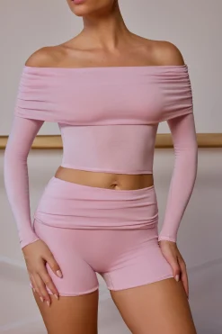 Oh Polly Matching Sets | Tops^Sheer Off-Shoulder Long-Sleeve Top in Soft Pink SoftPink