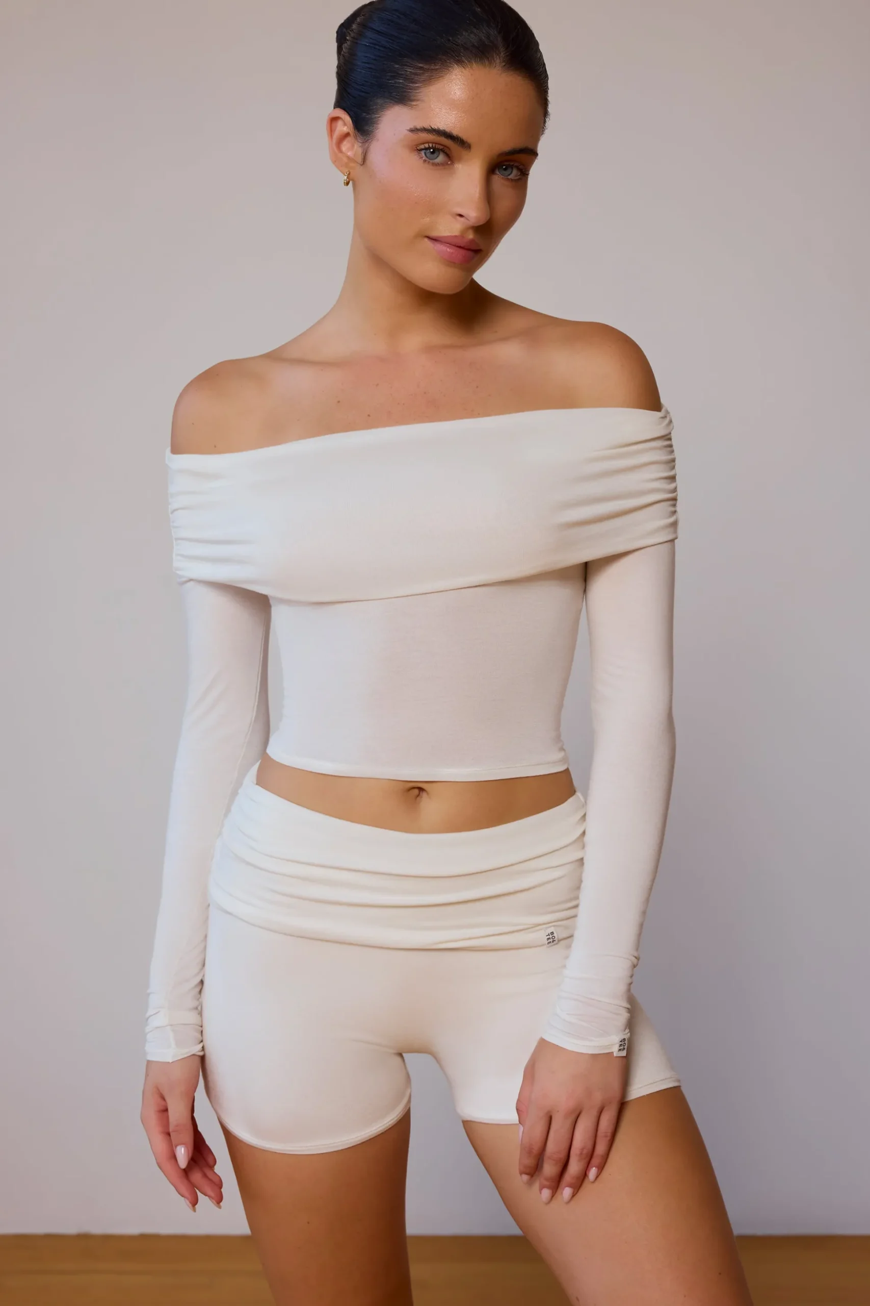 Oh Polly Matching Sets | Tops^Sheer Off-Shoulder Long-Sleeve Top in Soft White SoftWhite